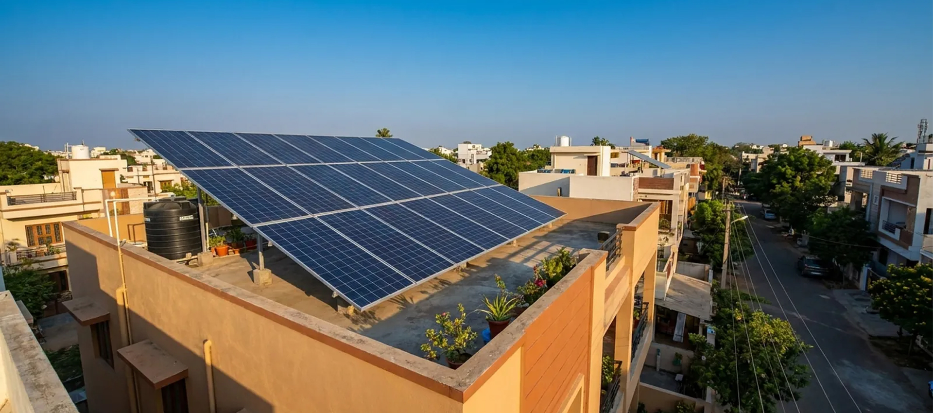 Illustration of solar panels installed on rooftops (sample image)