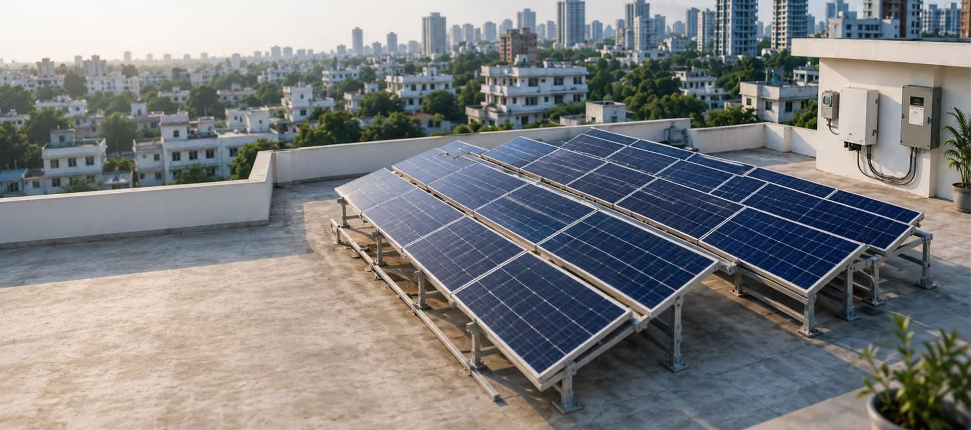 Illustration of solar panels installed on rooftops (sample image)