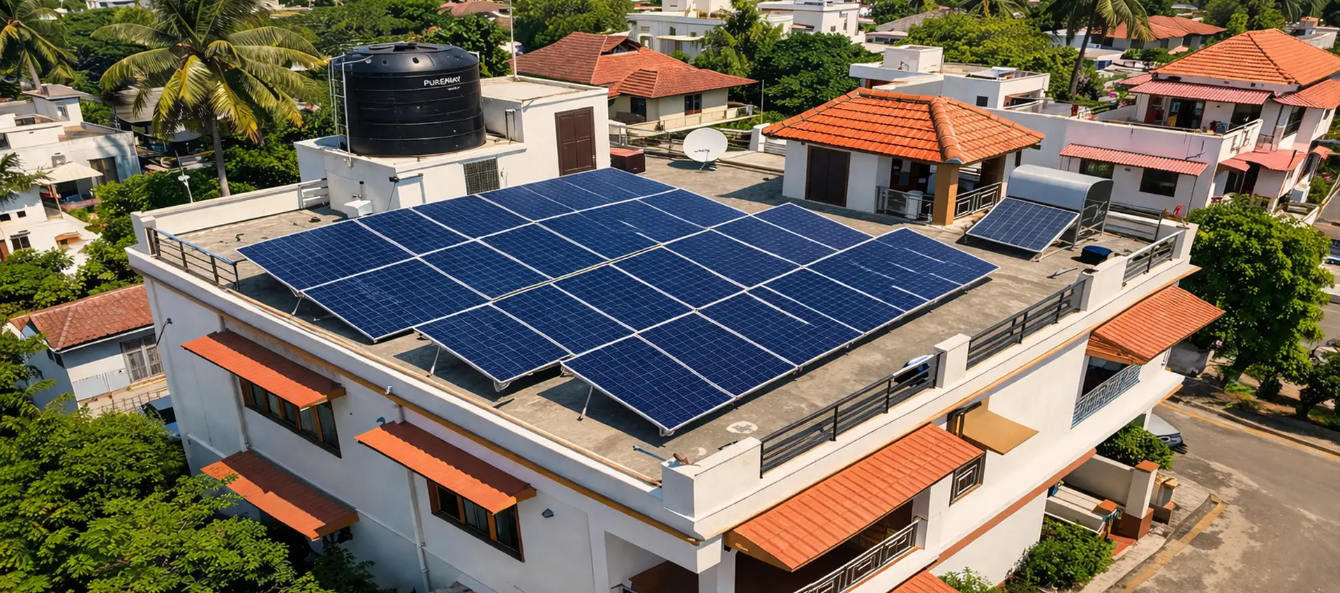 Illustration of solar panels installed on rooftops (sample image)